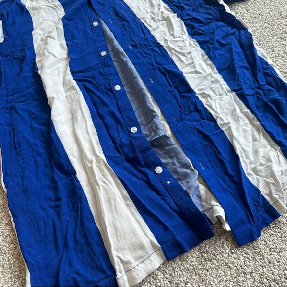 Men’s Vacation Blue and White Stripe Button Up Top Vibrant - Picture 2 of 2